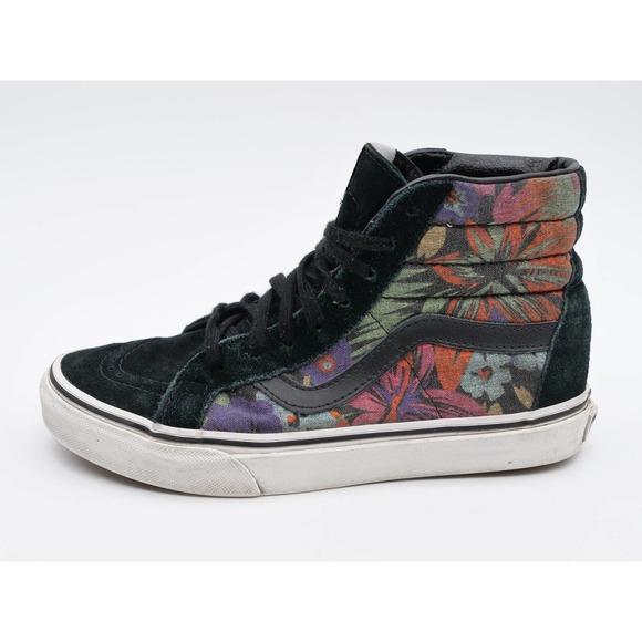 Vans Sk8 Hi Sneakers Womens 5.5 Black Suede Floral Print High Top Lace Up Shoes - Picture 2 of 11